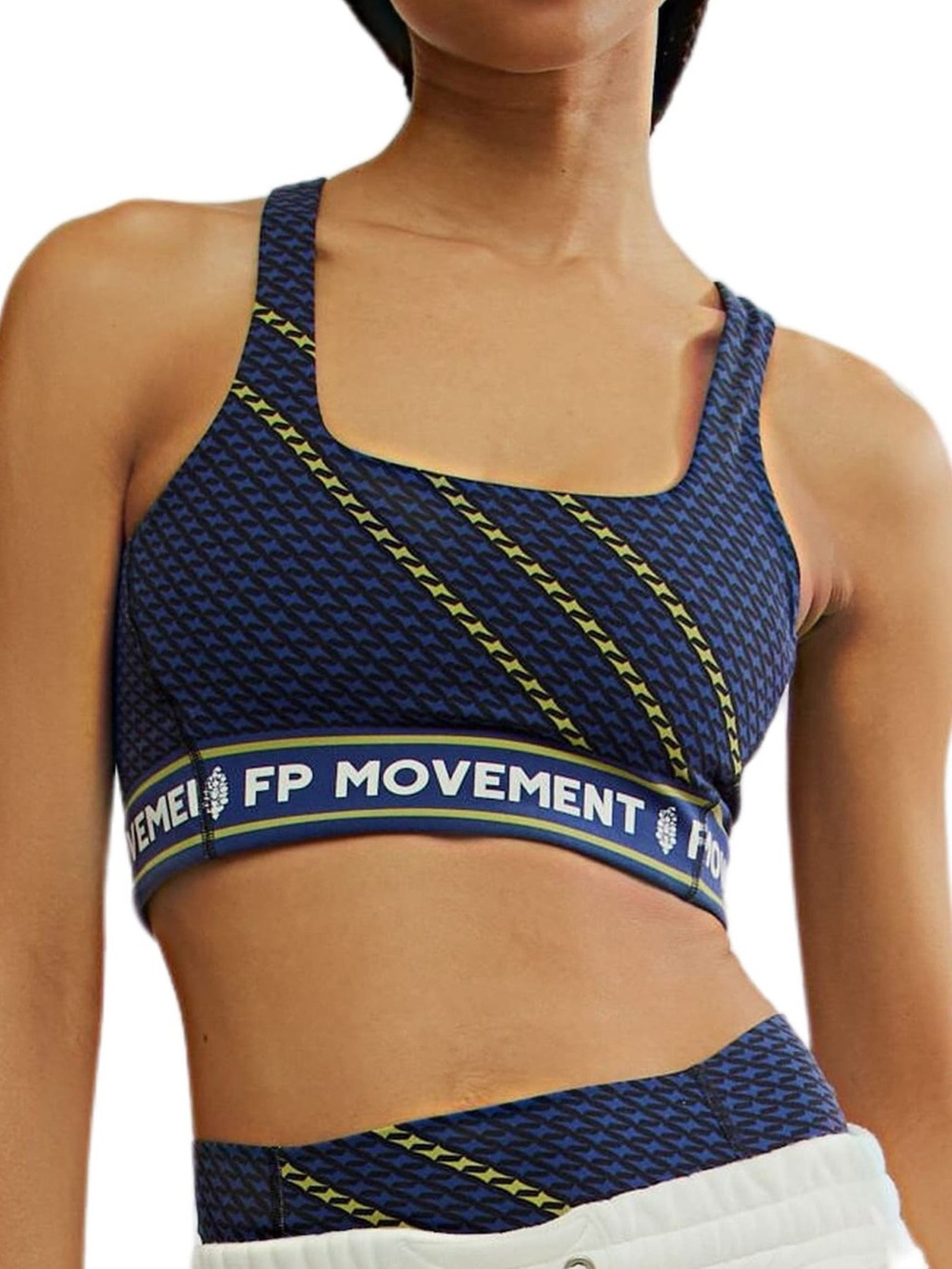 Free People Navy and Yellow Patterned Sport Bralette